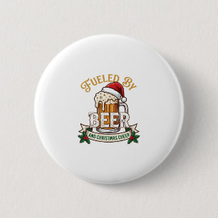 Fuelled Beer Christmas Cheer Mug Santa Hat Holly 6 Cm Round Badge
