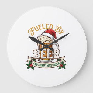 Fuelled Beer Christmas Cheer Mug Santa Hat Holly Large Clock