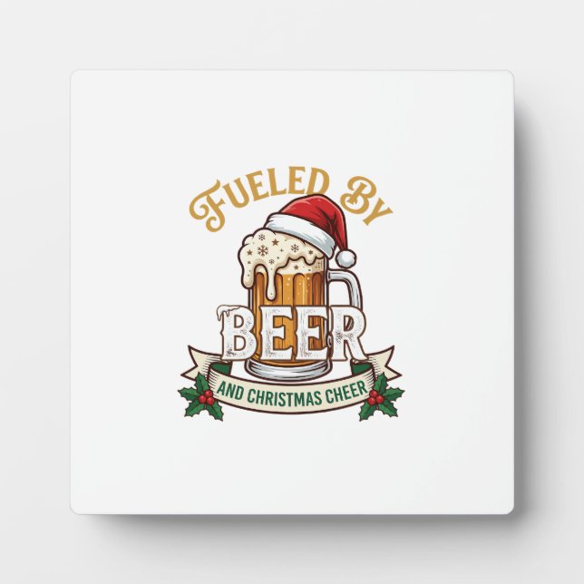 Fuelled Beer Christmas Cheer Mug Santa Hat Holly Plaque (Front)