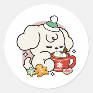 Fuelled by Cocoa and Puppy Dreams – Cute Winter Do Classic Round Sticker