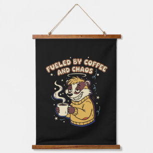 Fuelled By Coffee And Chaos Funny Retro Badger  Hanging Tapestry