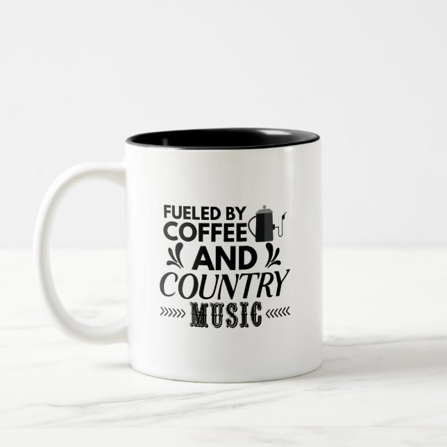 Fuelled by Coffee and Country Music Two-Tone Coffee Mug (Left)