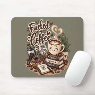 Fuelled by Coffee & Good Vibes – Cute Coffee Lover Mouse Pad