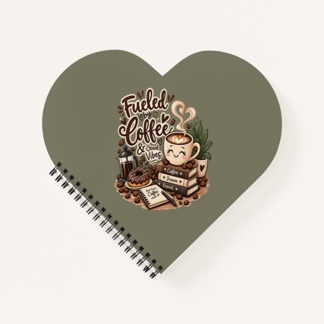 Fuelled by Coffee & Good Vibes – Cute Coffee Lover Notebook (Front)