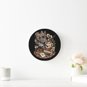 Fuelled by Coffee & Good Vibes – Cute Coffee Lover Round Clock
