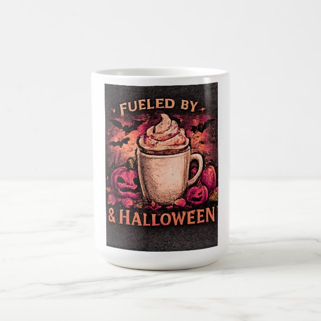 Fuelled By Coffee & Halloween Funny Coffee Mug (Center)