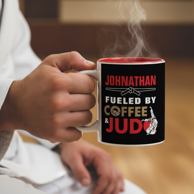 Fuelled by Coffee & Judo Funny Cool Two-Tone Coffee Mug (Creator Uploaded)