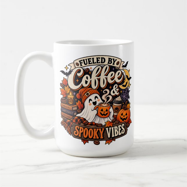 Fuelled By Coffee & Spooky Vibes Halloween Mug (Left)