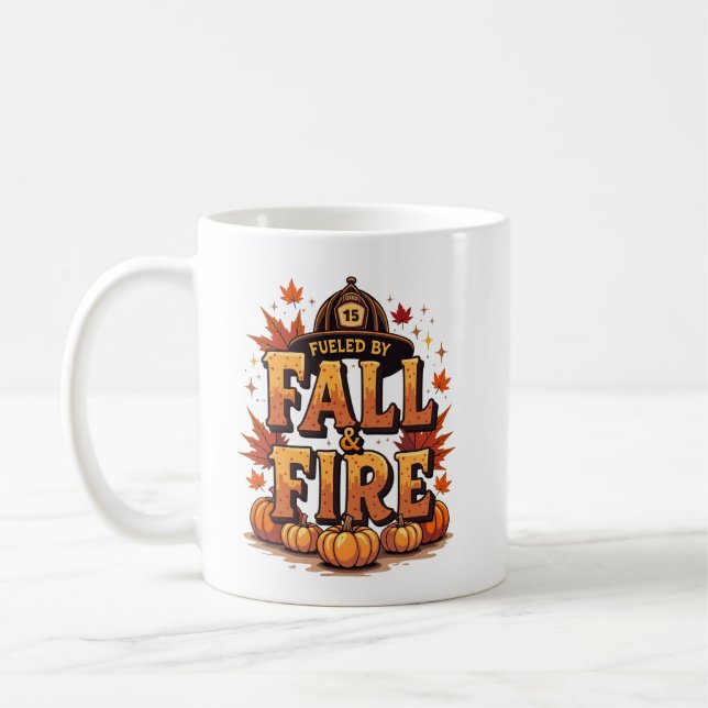 Fuelled by Fall & Fire – Cosy Autumn Firefighter Coffee Mug (Left)