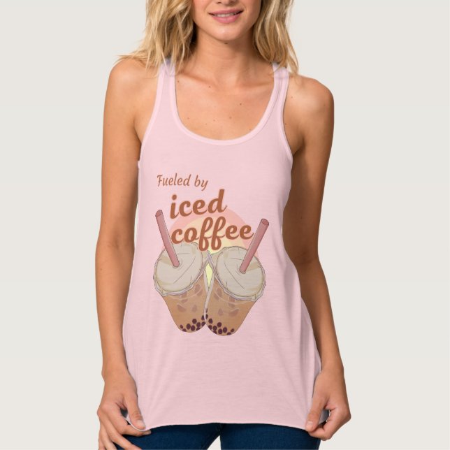fuelled by iced coffee. iced coffee lovers gift singlet (Front)
