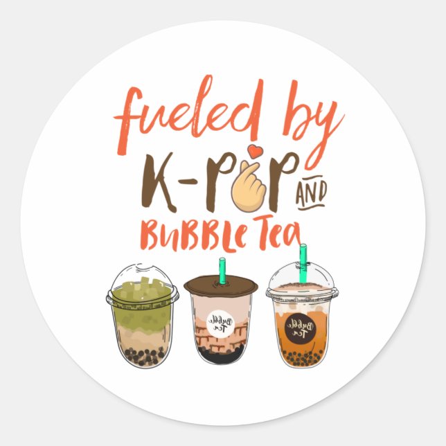 Fuelled By K-Pop and Bubble Tea Funny Boba Lover Classic Round Sticker (Front)