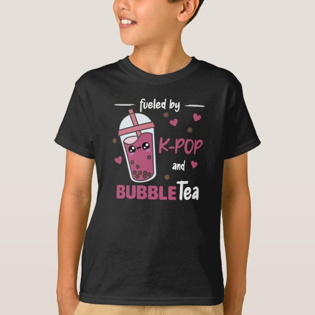 Fuelled By K-Pop And Bubble Tea Kawaii Boba Tea T-Shirt (Front)