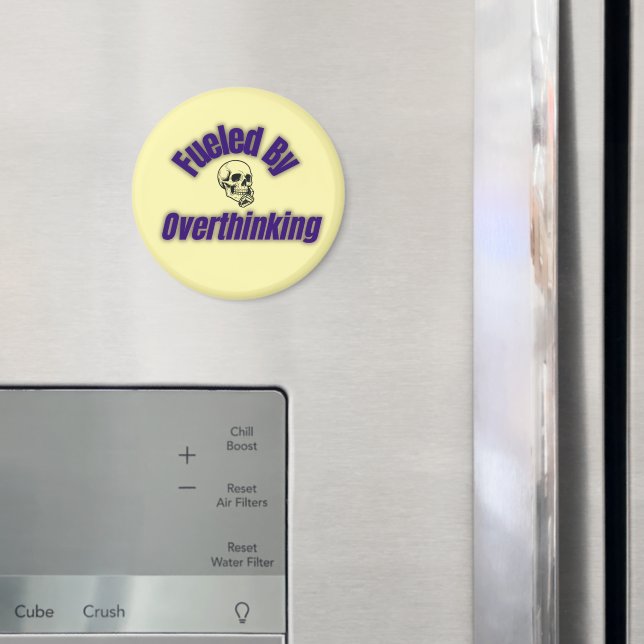 Fuelled By Overthinking – Skull Sticker Magnet (In Situ (Fridge))