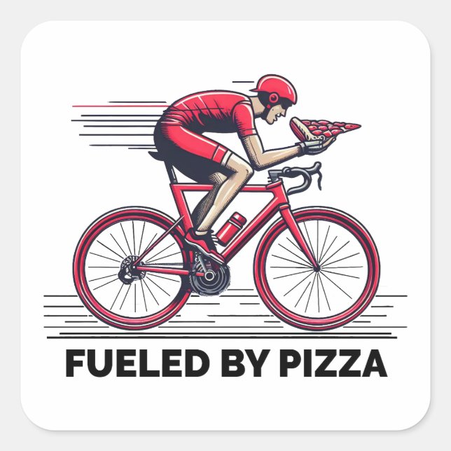 Fuelled By Pizza Cyclist Square Sticker (Front)