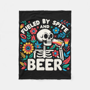 Fuelled By Spite And Beer Halloween Skeleton Flora Fleece Blanket