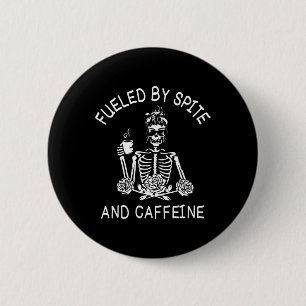 Fuelled By Spite And Caffeine Floral Halloween Ske 6 Cm Round Badge