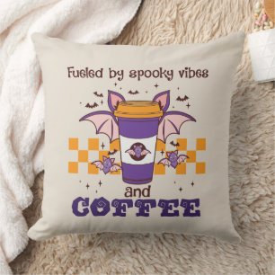 Fuelled By Spooky Vibes and Coffee – Halloween Bat Cushion