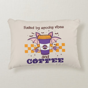 Fuelled By Spooky Vibes and Coffee – Halloween Bat Decorative Cushion