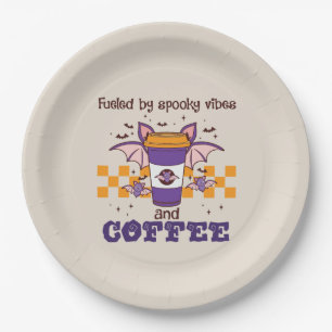 Fuelled By Spooky Vibes and Coffee – Halloween Bat Paper Plate