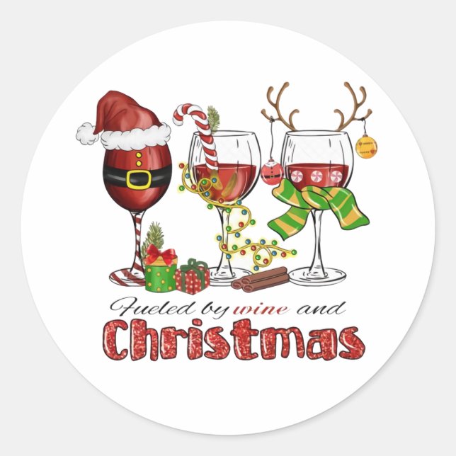 Fuelled by Wine and Christmas Classic Round Sticker (Front)