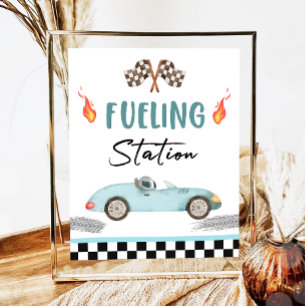 Fuelling Station Blue Race Car Two Fast Birthday  Poster