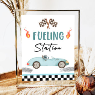 Fuelling Station Blue Race Car Two Fast Birthday  Poster