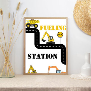 Fuelling Station Construction Dump Truck Party  Poster