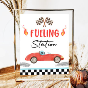 Fuelling Station Red  Race Car Two Fast Birthday  Poster