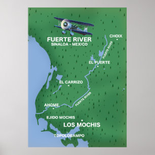 Fuerte River Sinaloa, Mexico travel map Poster