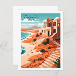 Fuerteventura Spain vintage travel illustration Postcard