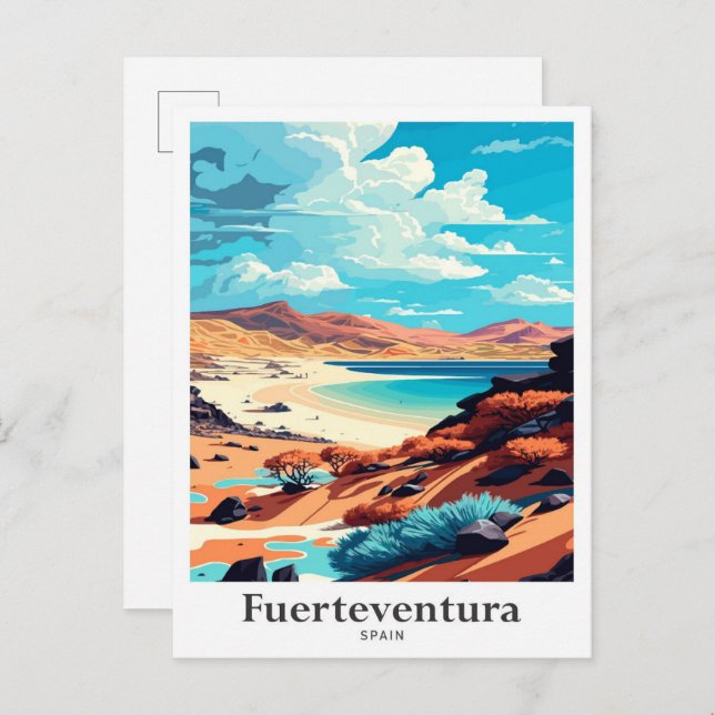 Fuerteventura Spain Vintage Travel Illustration Postcard (Front/Back)