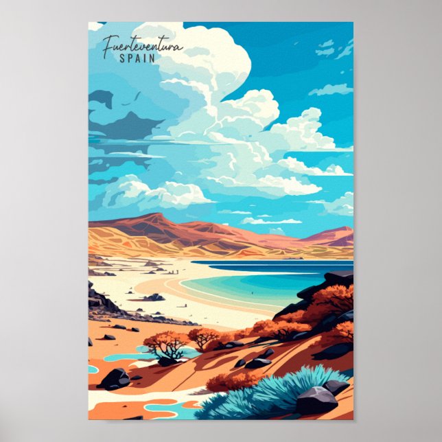 Fuerteventura Spain vintage travel illustration Poster (Front)
