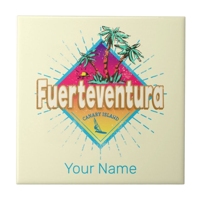 Fuerteventura Surfer Canary Islands Vintage Tile (Front)