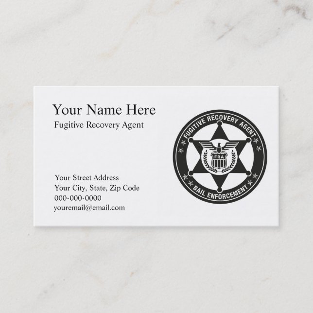 FUGITIVE & BAIL RECOVERY AGENT Business Cards (Front)