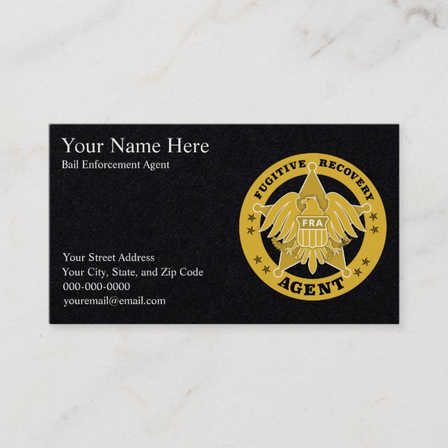 FUGITIVE RECOVERY AGENT BADGE business card (Front)