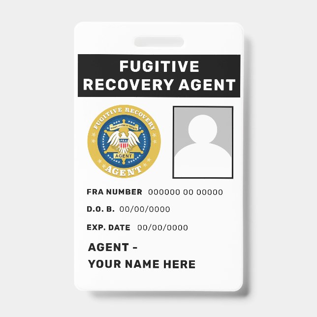 FUGITIVE RECOVERY AGENT Badge ID Badge (Front)
