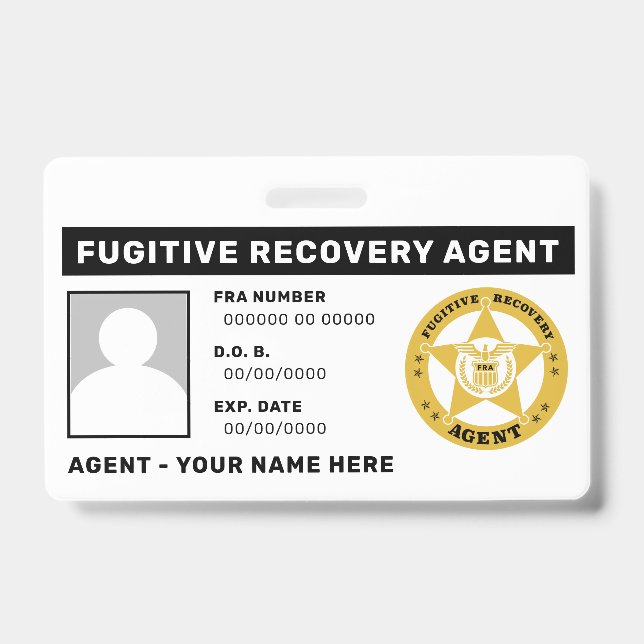 FUGITIVE RECOVERY AGENT BADGE LANYARD ID BADGE (Front)