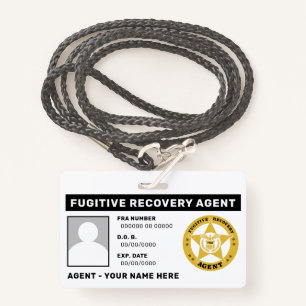 FUGITIVE RECOVERY AGENT BADGE LANYARD ID BADGE