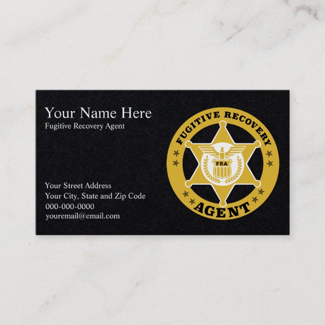 FUGITIVE RECOVERY AGENT Business Cards (Front)