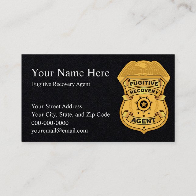 FUGITIVE RECOVERY AGENT Business Cards (Front)