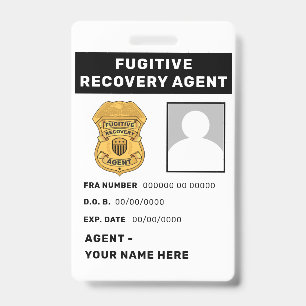 FUGITIVE RECOVERY AGENT Lanyard Badge ID Badge