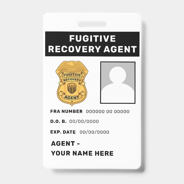 FUGITIVE RECOVERY AGENT Lanyard Badge ID Badge (Front)