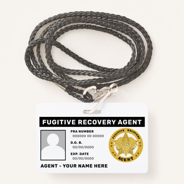 FUGITIVE RECOVERY AGENT Lanyard Badge ID Badge (Front with Lanyard)