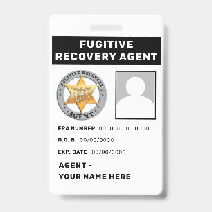 FUGITIVE RECOVERY AGENT Lanyard Badge ID Badge