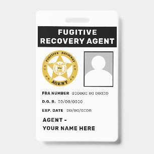 FUGITIVE RECOVERY AGENT Lanyard Badge ID Badge
