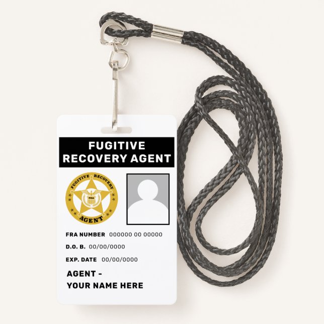 FUGITIVE RECOVERY AGENT Lanyard Badge ID Badge (Front with Lanyard)