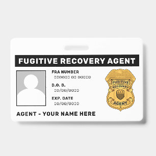 FUGITIVE RECOVERY AGENT Lanyard Badge ID Badge