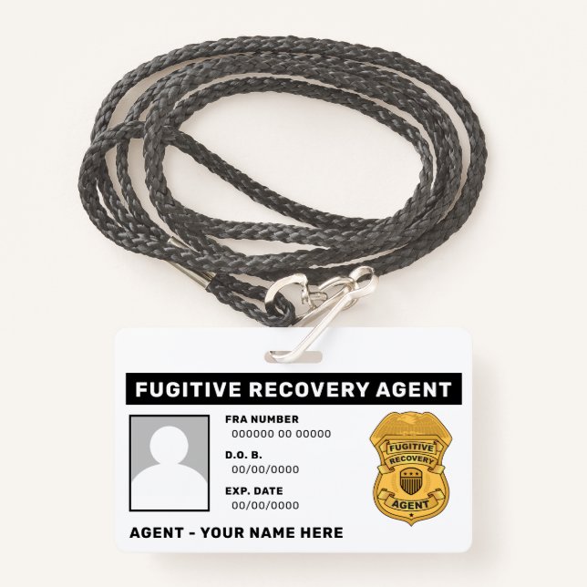 FUGITIVE RECOVERY AGENT Lanyard Badge ID Badge (Front with Lanyard)