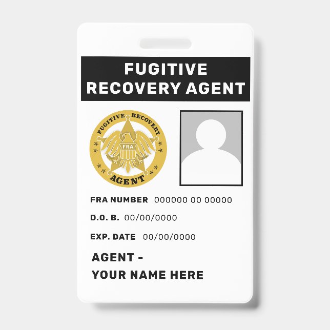 FUGITIVE RECOVERY AGENT Lanyard Badge ID Badge (Front)