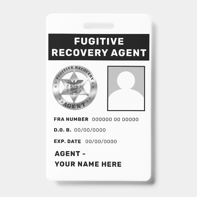 FUGITIVE RECOVERY AGENT Lanyard Badge ID Badge (Front)